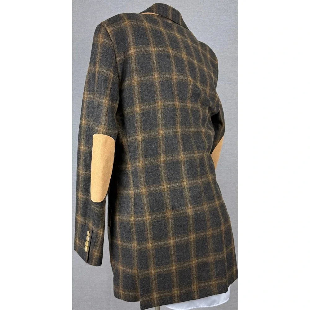 Royal Classic Holland & Sherry Wool Plaid Blazer 42R Brown Suede Elbow Patch